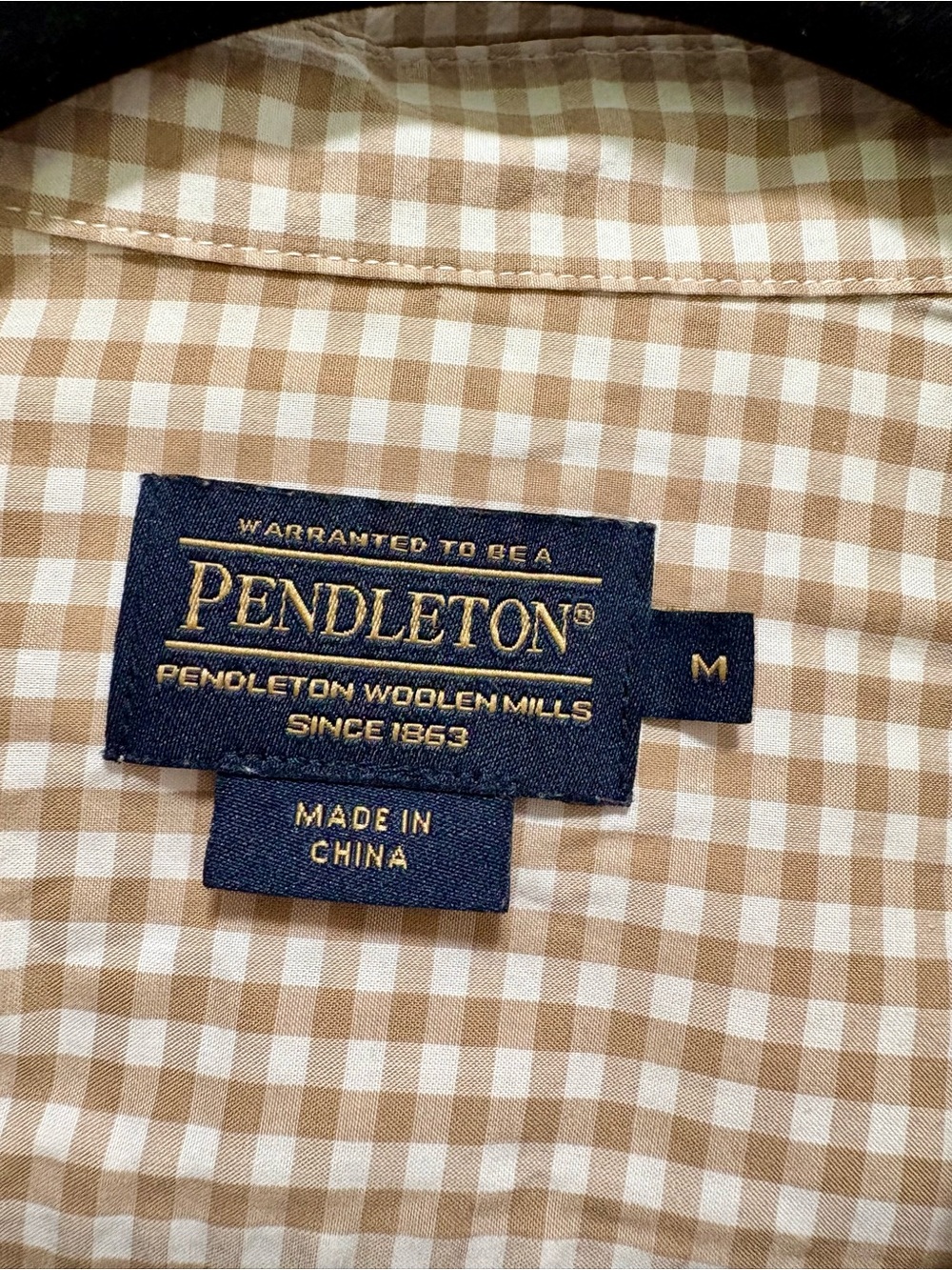 Pendleton Tan White Gingham Plaid Button Down Shirt Women Medium Cotton EUC - Picture 3 of 6